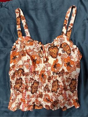 Sienna Sky Orange Floral Smocked Crop Tank